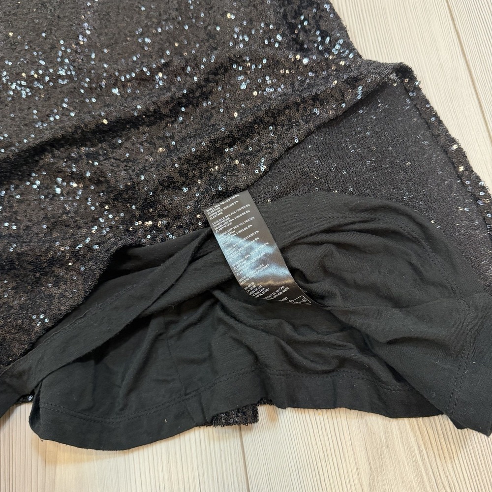 Anthropologie Small Black Sequined V-Neck Slip Dress Adjustable Straps - Picture 9 of 15